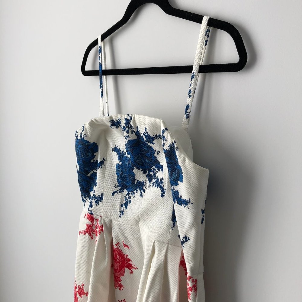 RW&CO. Floral Red & Navy, White Dress
